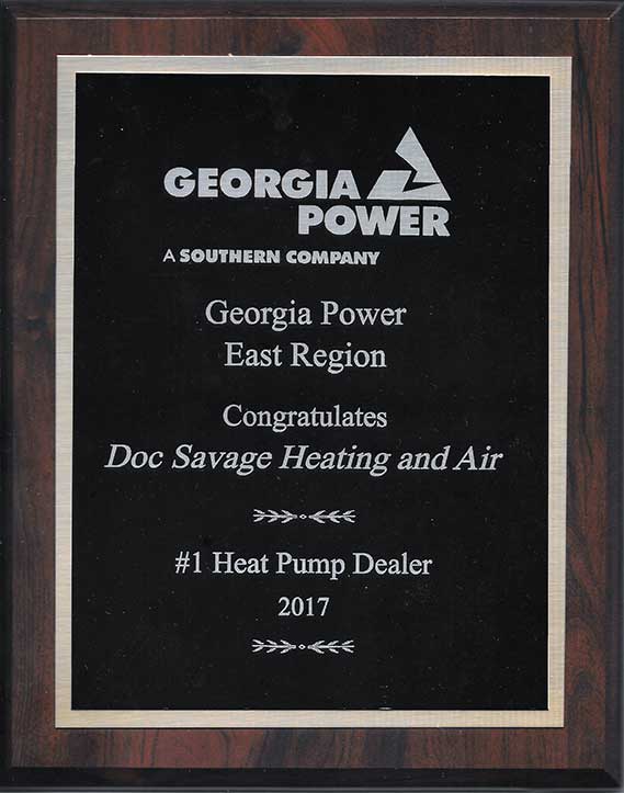 GA Power Heat Pump Award for Doc Savage Heating & Air Conditioning